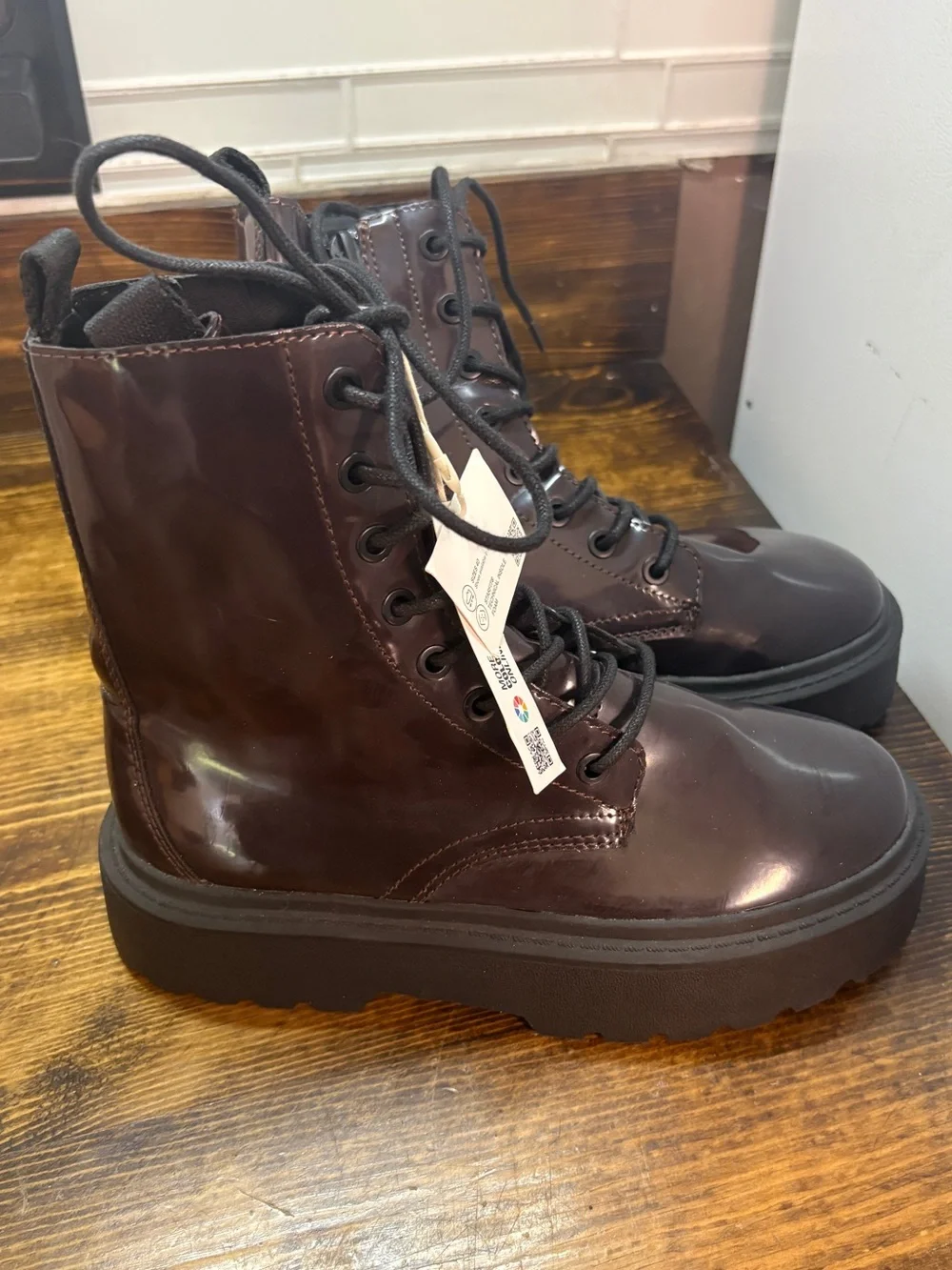 Zara Burgundy Combat Boots Size 4.5
